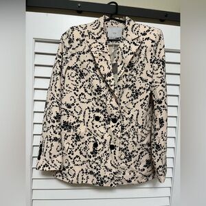 NWT ICHI Cream and Black Floral Double- Breasted Blazer